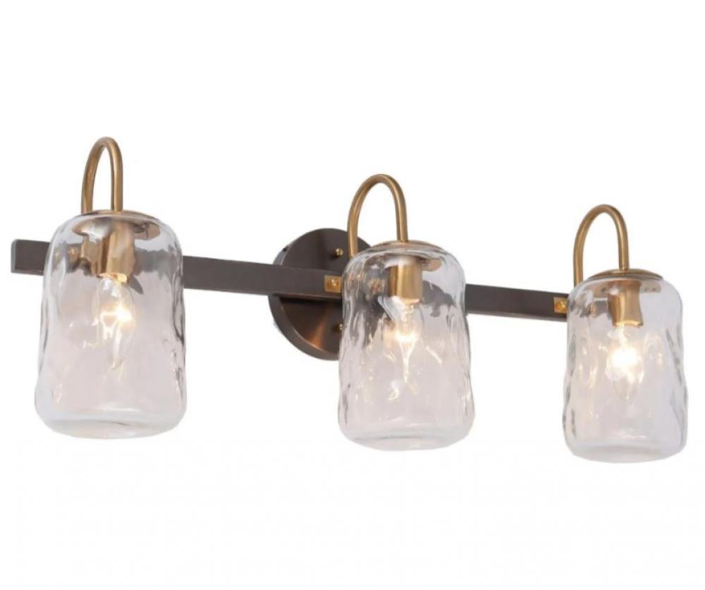 Vanity Erharting 3-Light Brushed Black and Brass w/ Clear Water Glass