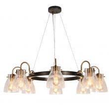 LNC Home HA05080C8 - AIDTYRTM 8-LIGHT BRUSHED BLACK AND BRASS CHANDELIER W/ CRACKLE GLASS