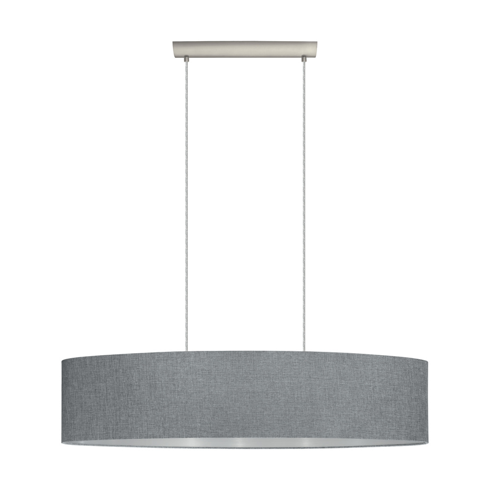 2 LT Oval Pendant w/ Matte Nickel Finish & Grey w/ Silver Interior Fabric Shade