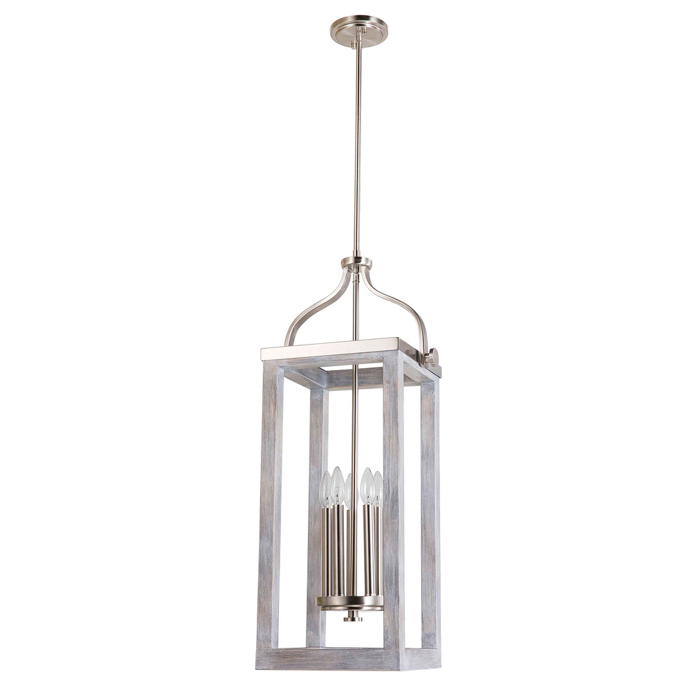 5 LT Open Frame Pendant w/ Brushed Nickel & Painted Grey Driftwood Effect Finish