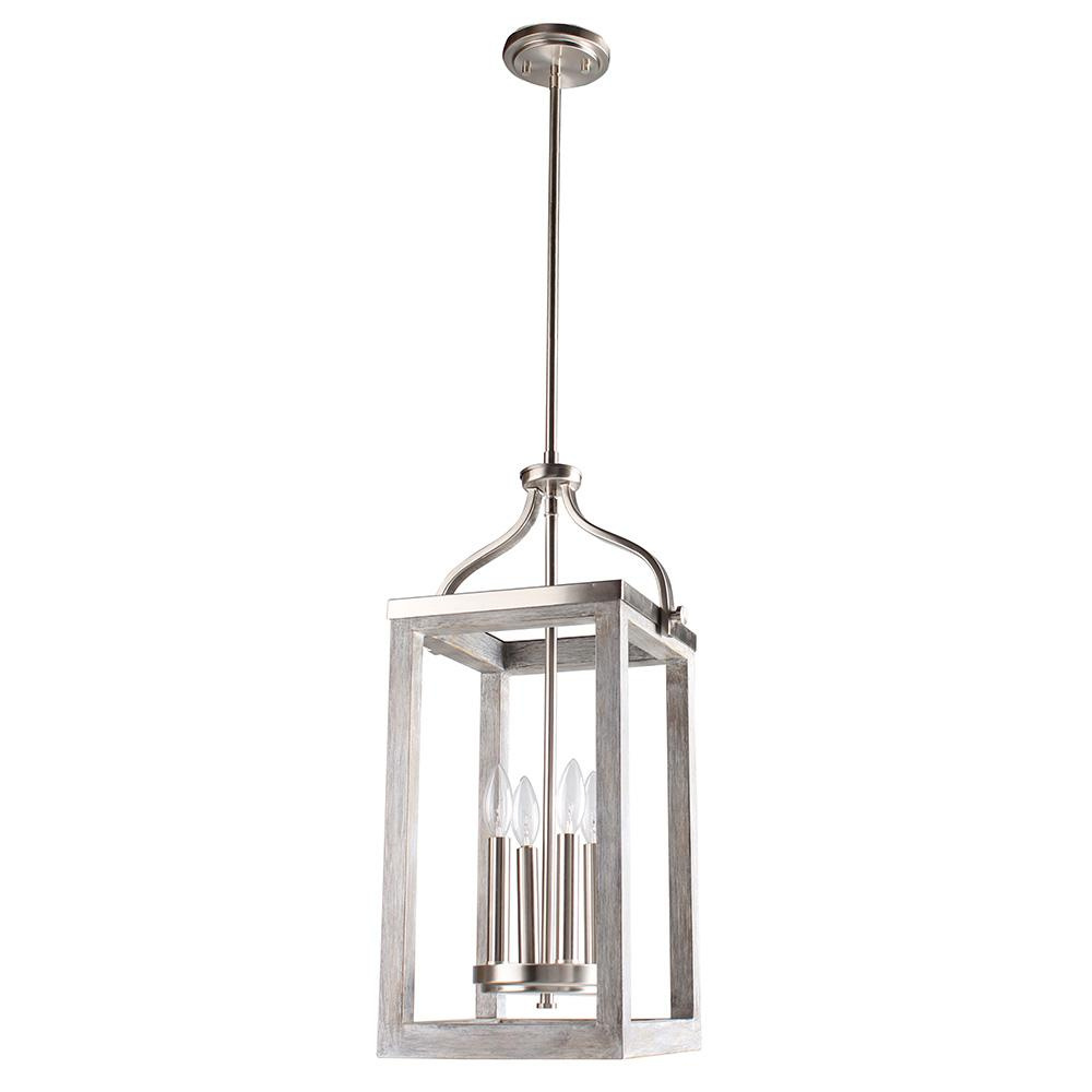 4 LT Open Frame Pendant w/ Brushed Nickel & Painted Grey Driftwood Effect Finish