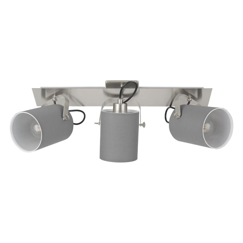 3 LT Fixed Track Light w/ Matte Nickel Finish & Grey Fabric Shades