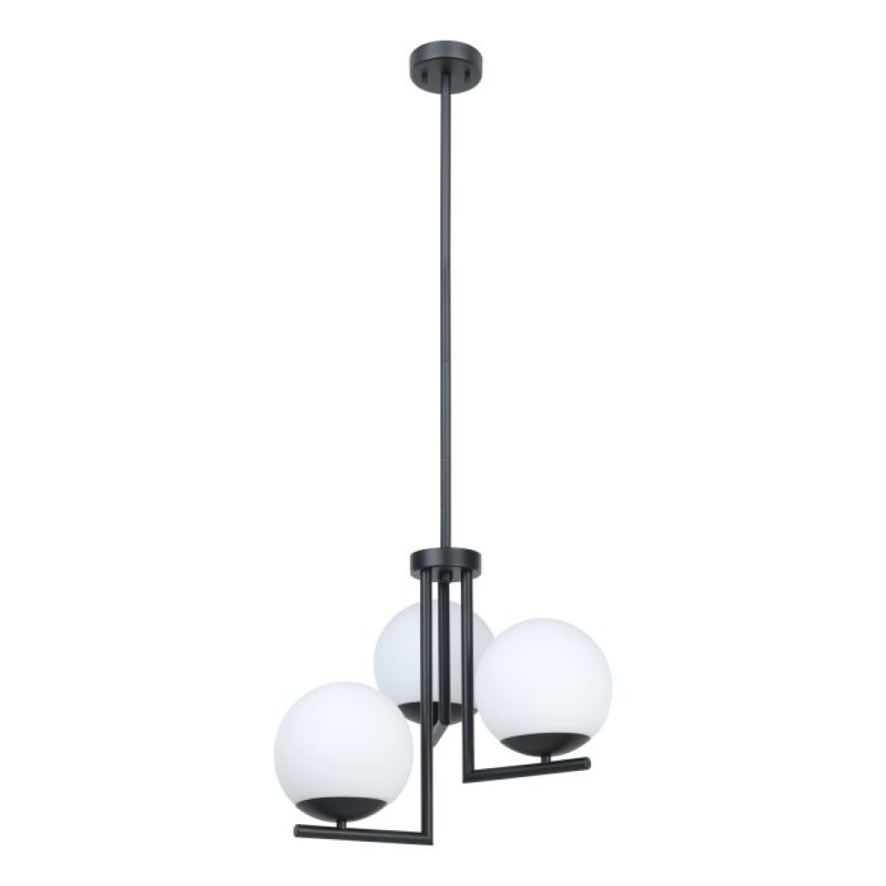 3 LT Pendant w/ Black Finish & Opal Sphere Glass Shades