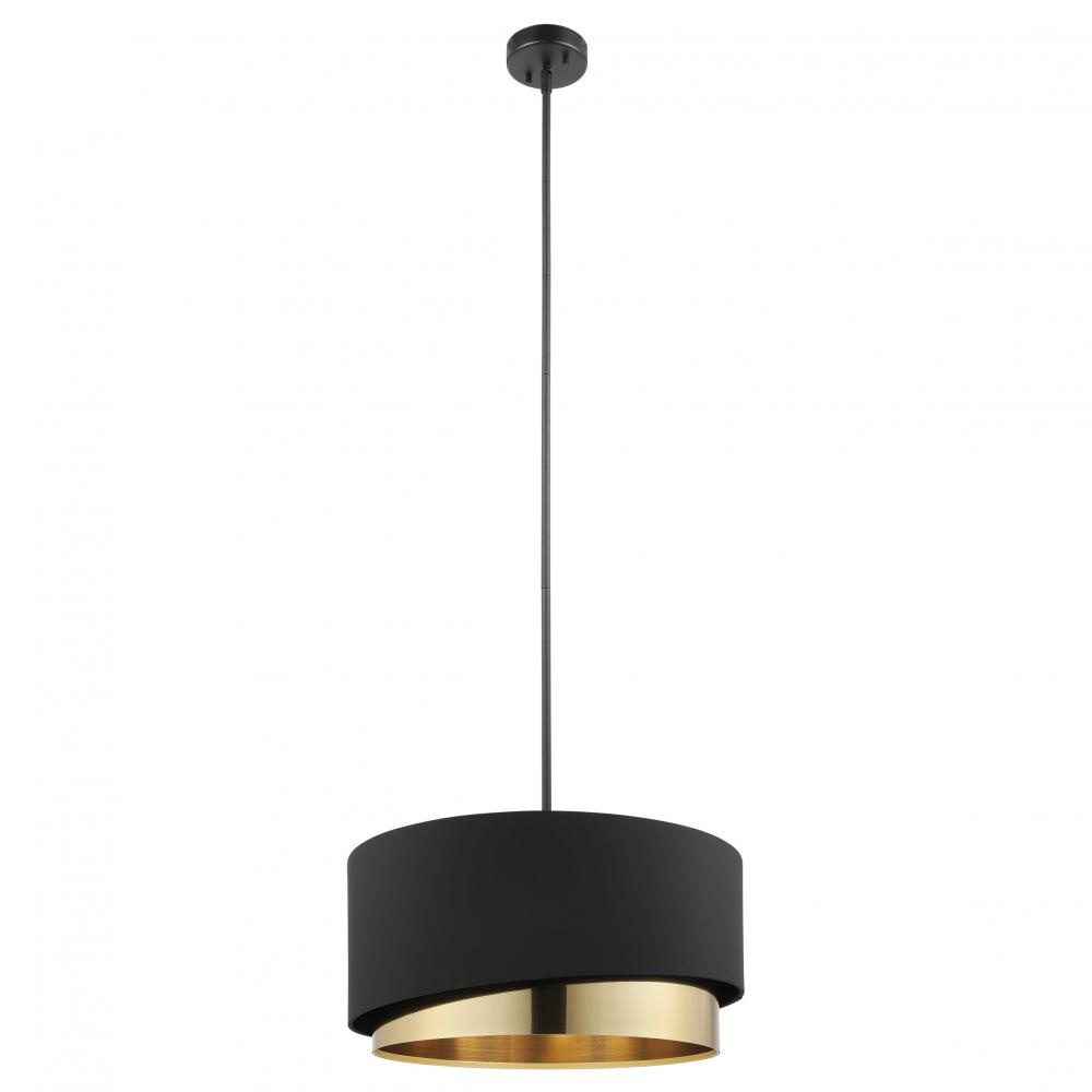 1 LT Pendant w/ a Black Finish & Black & Gold Drum Shaped Shade