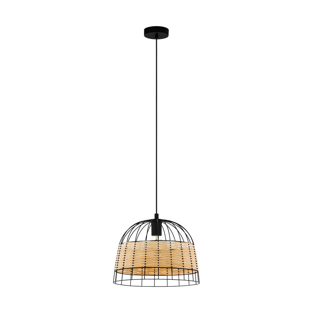 1 LT Pendant w/ Black Finish & Black Metal & Rattan Shade