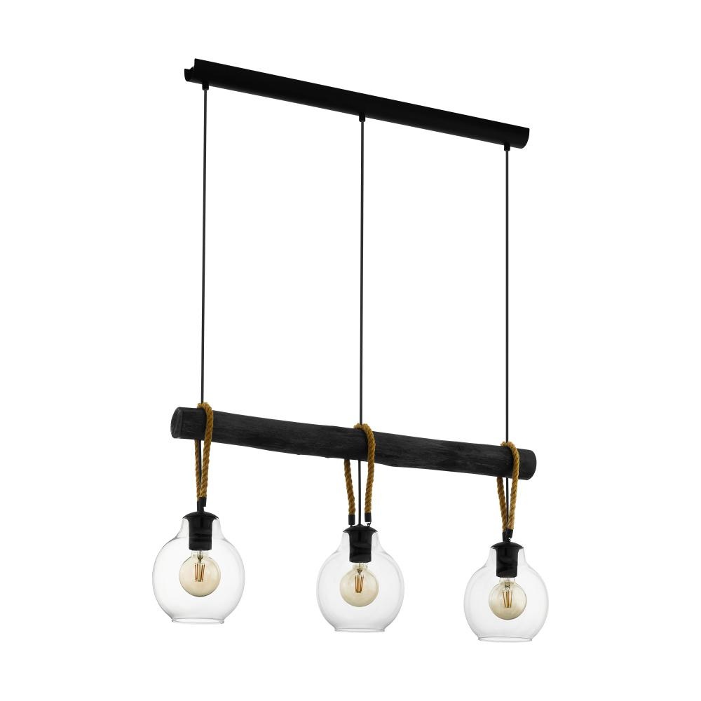 3 LT Linear Pendant w/ Black Finish , Brown Roping & Clear Glass Shade
