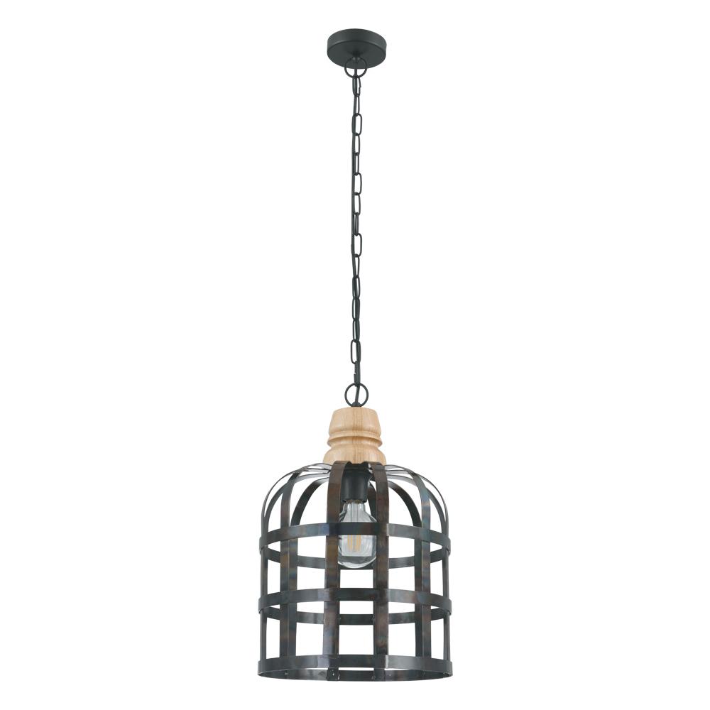 1 LT Pendant w/ Black Finish & Black Metal Shade w/ Wood Accent
