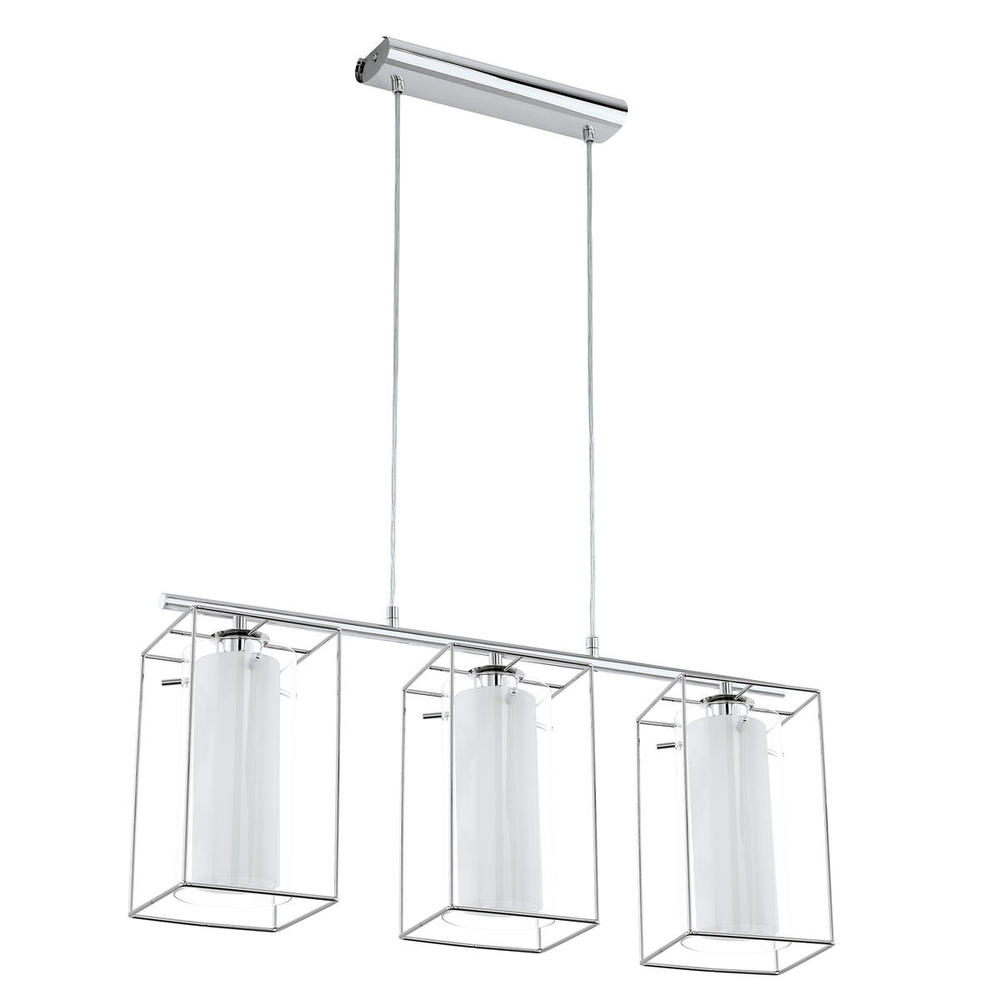3 LT Linear Pendant w/ Chrome Finish & Clear Glass surrounding White Glass Shades