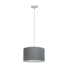 Eglo 202943A - 1 LT Pendant w/ Matte Nickel Finish & Grey w/ Silver Interior Fabric Shade