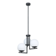 Eglo 205755A - 3 LT Pendant w/ Black Finish & Opal Sphere Glass Shades