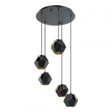 Eglo 39635A - 5 LT Cascade Pendant w/ Black Finish & Black w/Gold Interior Shades