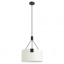 Eglo 39882A - 3 LT Pendant w/ Black Finish & White Fabric Drum Shade