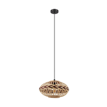 Eglo 43271A - 1 LT Pendant w/ Black Finish & Natural Wood Shade w/ Burgandy Accents