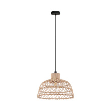 Eglo 43285A - 1 LT Pendant w/ Black Finish & Natural Wood Shade