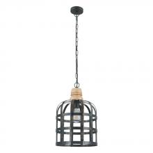 Eglo 49785A - 1 LT Pendant w/ Black Finish & Black Metal Shade w/ Wood Accent