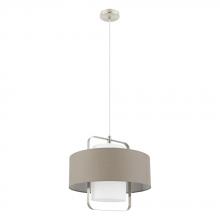 Eglo 96726A - 1 LT Pendant w/ Matte Nickel Finish & Taupe w/ White Interior Shade Surrounding a White Fabric Shade