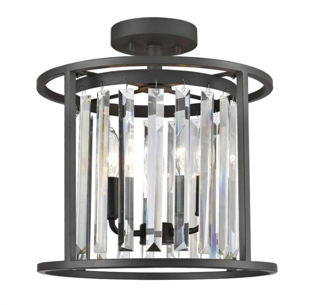 Semi Flush Mount Crystal Bronze 14"D