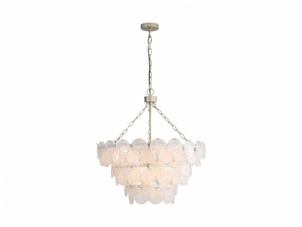 Cascada 3 Tier - 11 Light Pendant in Aegean Silver with Cirrus Cloud Glass Shade