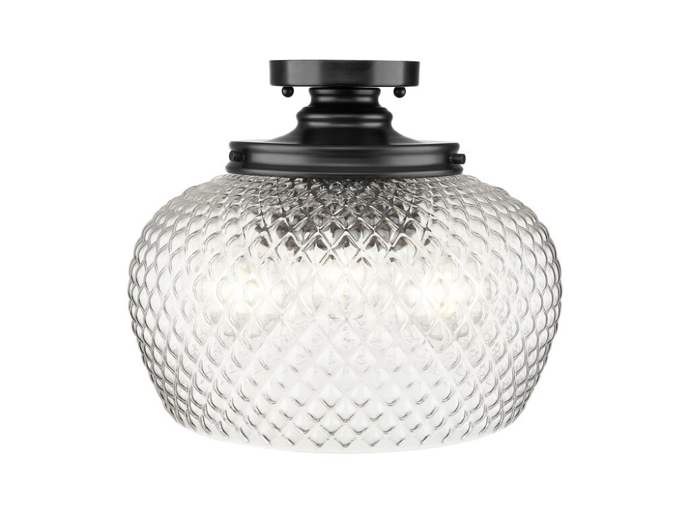Adeline 3 Light Semi-Flush in Matte Black with Clear Glass Shade