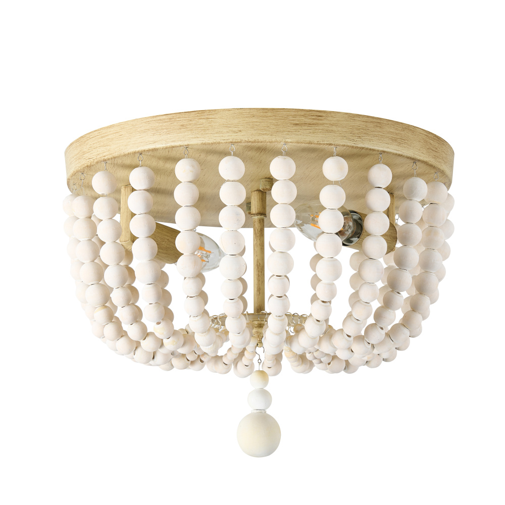 2 Light Vintage White Beaded Flush Mount