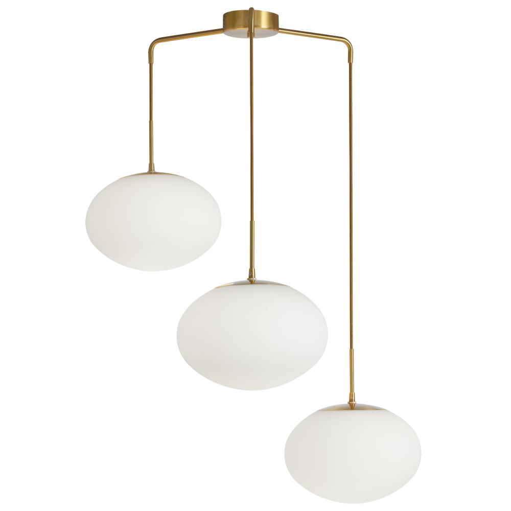 3 Light Pendant in Aged Brass w/ White Opal Glass