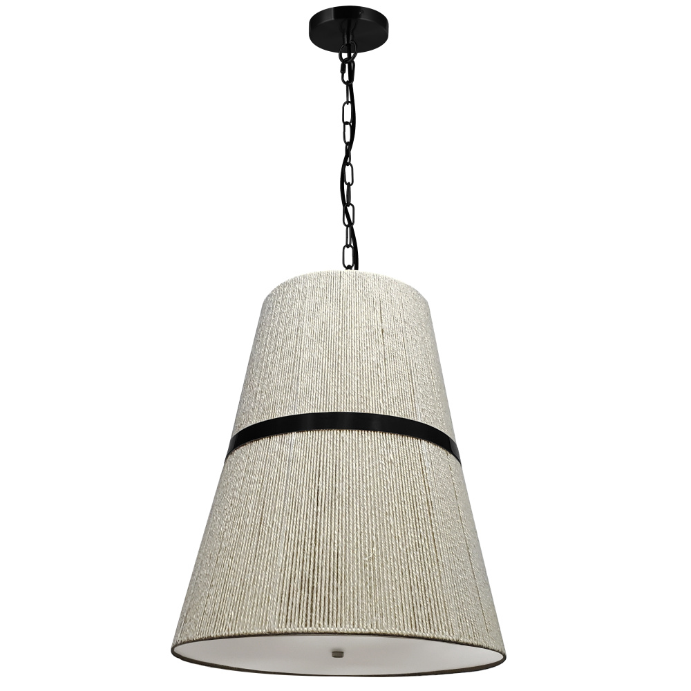 3 Light Pendant in Matte Black w/ Natural String Shade