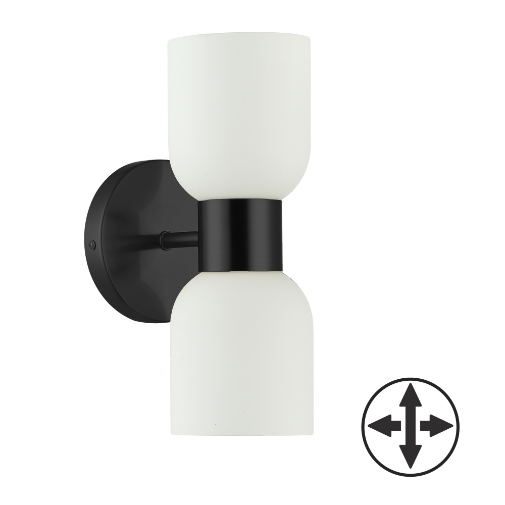 2 Light Matte Black Wall Sconce w/ Opal Glass