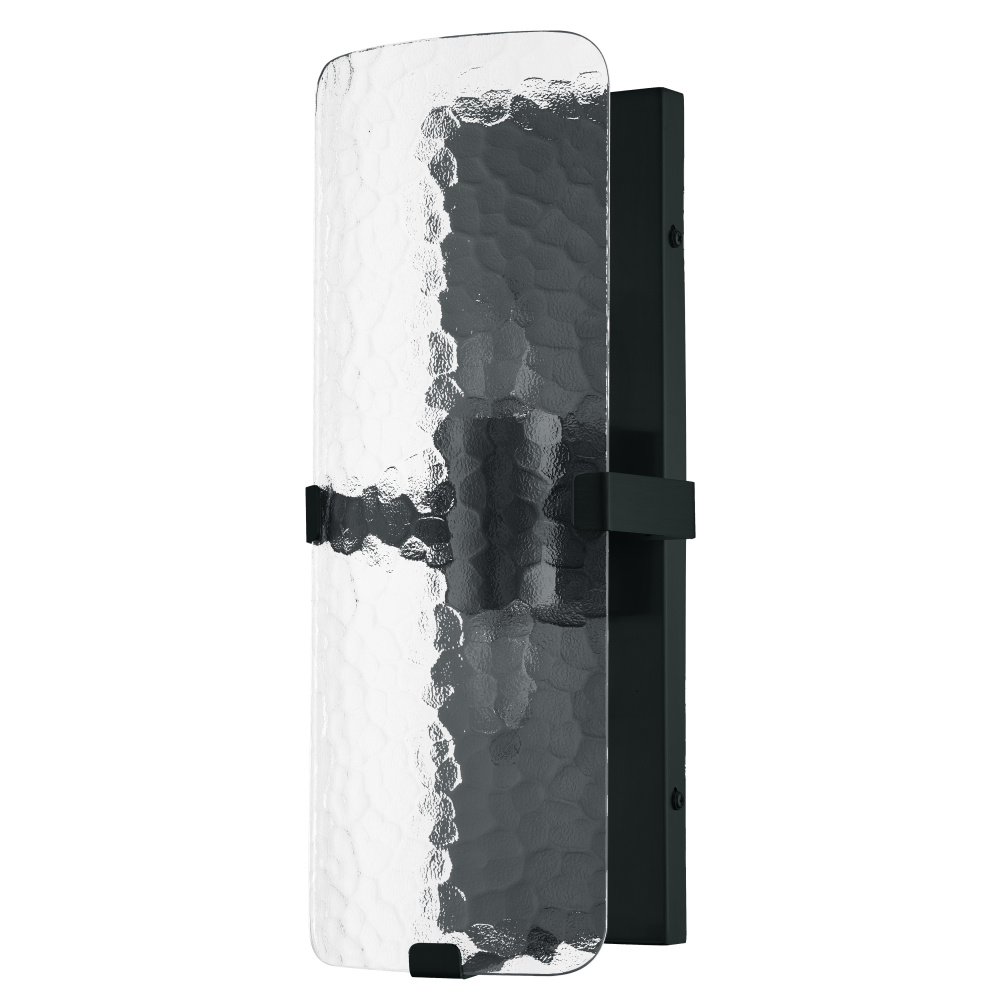 2 Light Wall Sconce in Matte Black w/ Clear Textured Glass