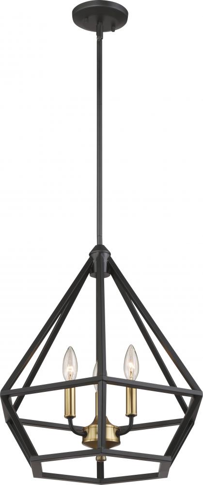 Orin - 3 Light Medium Pendant - Aged Bronze Finish with Vinatage Brass Accents
