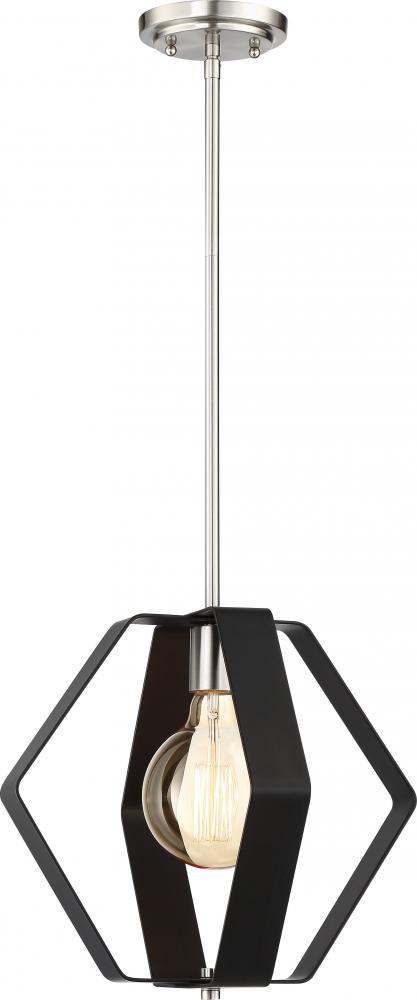 Zen - 1 Light 14" Pendant - Matte Black with Brushed Nickel Accents