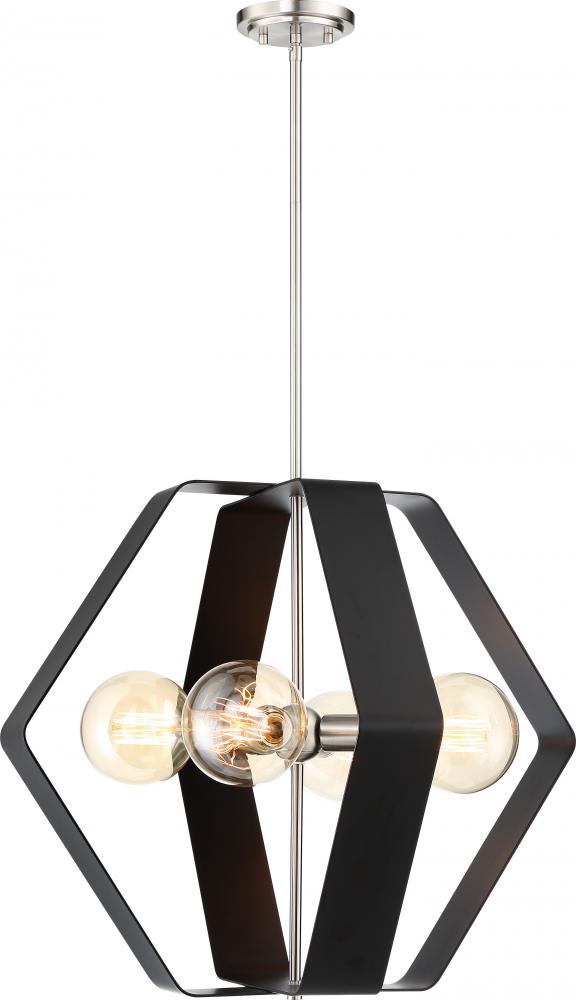 Zen - 1 Light 24" Pendant - Matte Black with Brushed Nickel Accents