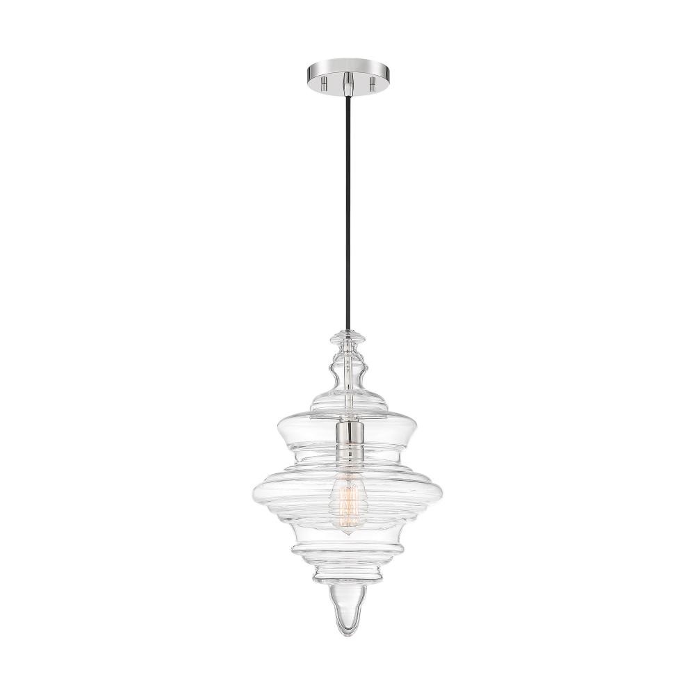 Ballarat - 1 Light Pendant - with Clear Glass - Polished Nickel Finish