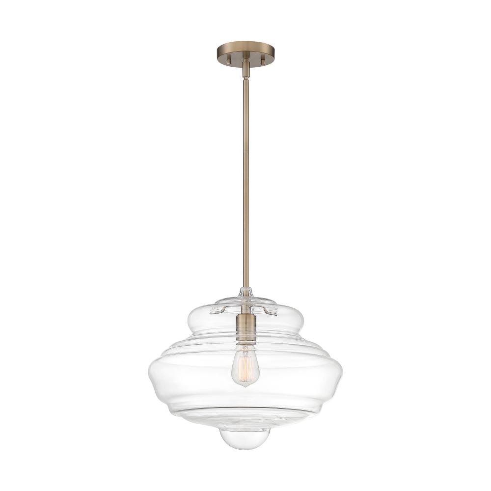 Storrier - 1 Light Pendant - with Clear Glass -Burnished Brass Finish
