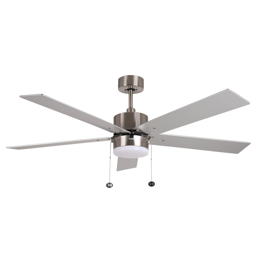 5-Blade 52" NK Modern ENERGY STAR Fan Silver/Walnut Blades Pull Chain 3K, 4K, 5K